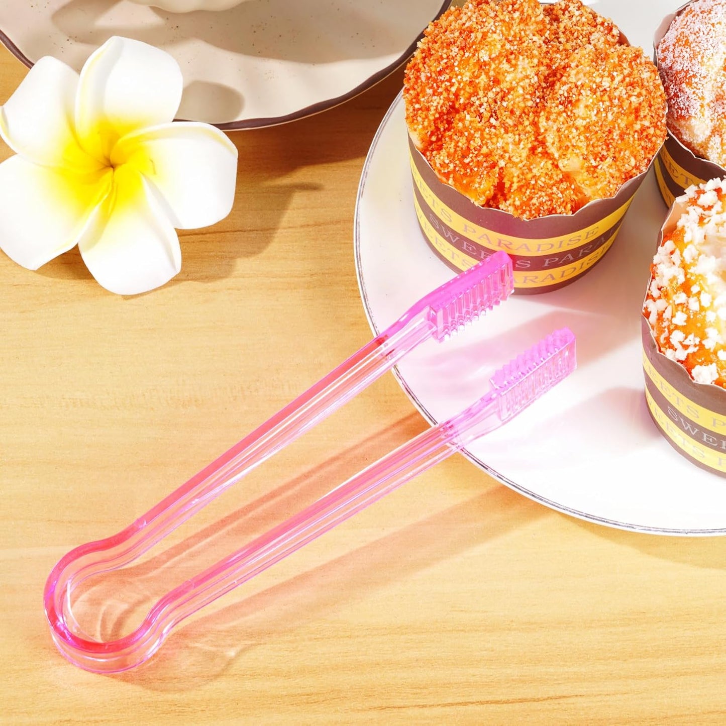10 Pcs Plastic Buffet Serving Tongs, Clear Kitchen Tongs Mini Serving Utensil Tongs for Food Ice Salad Buffet Barbecue Cookies, 6.3 Inches