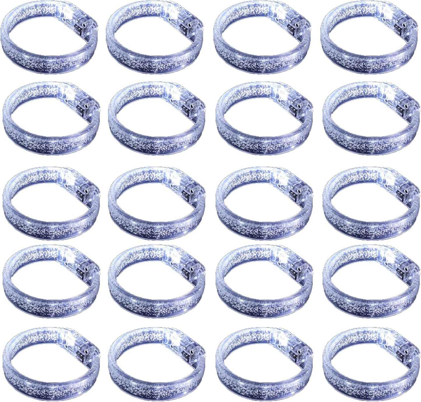 LED Light up Bracelets, White Glow Wristbands Party Favors Toys Supplies for Birthday, Halloween, Carnivals Parties, Clear Case 30 Pack