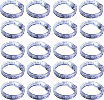 LED Light up Bracelets, White Glow Wristbands Party Favors Toys Supplies for Birthday, Halloween, Carnivals Parties, Clear Case 30 Pack