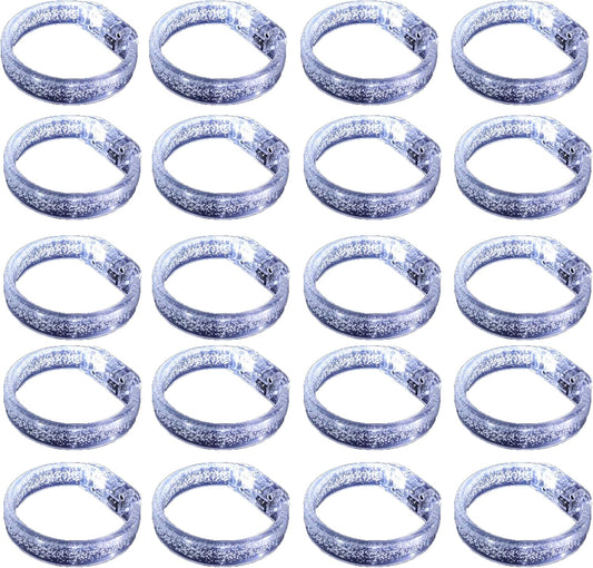 LED Light up Bracelets, White Glow Wristbands Party Favors Toys Supplies for Birthday, Halloween, Carnivals Parties, Clear Case 30 Pack