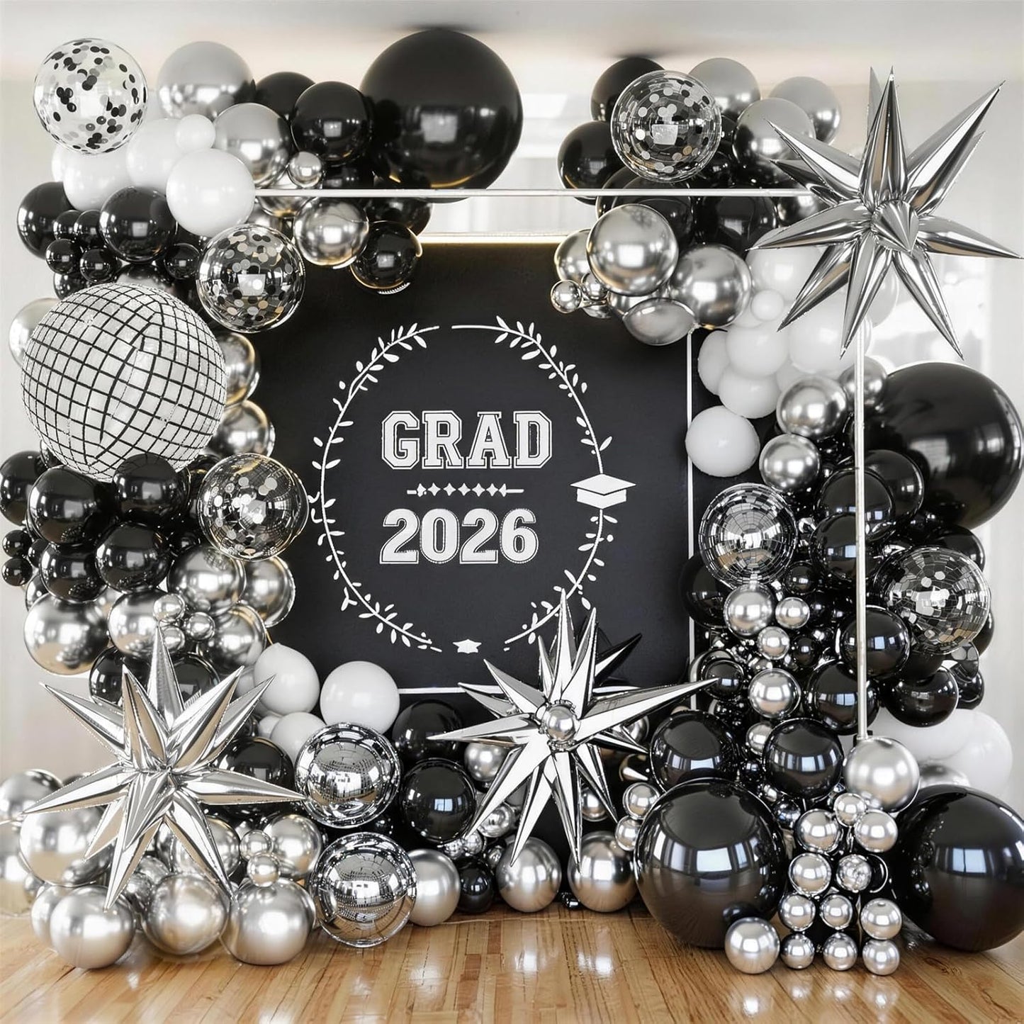KARLURE Black and Gold Balloons Arch Kit with Black Gold Confetti Balloons for 2026 Graduation Decorations Class Grad Men Birthday Party Prom Retirement Masquerade Anniversary Party Decorations