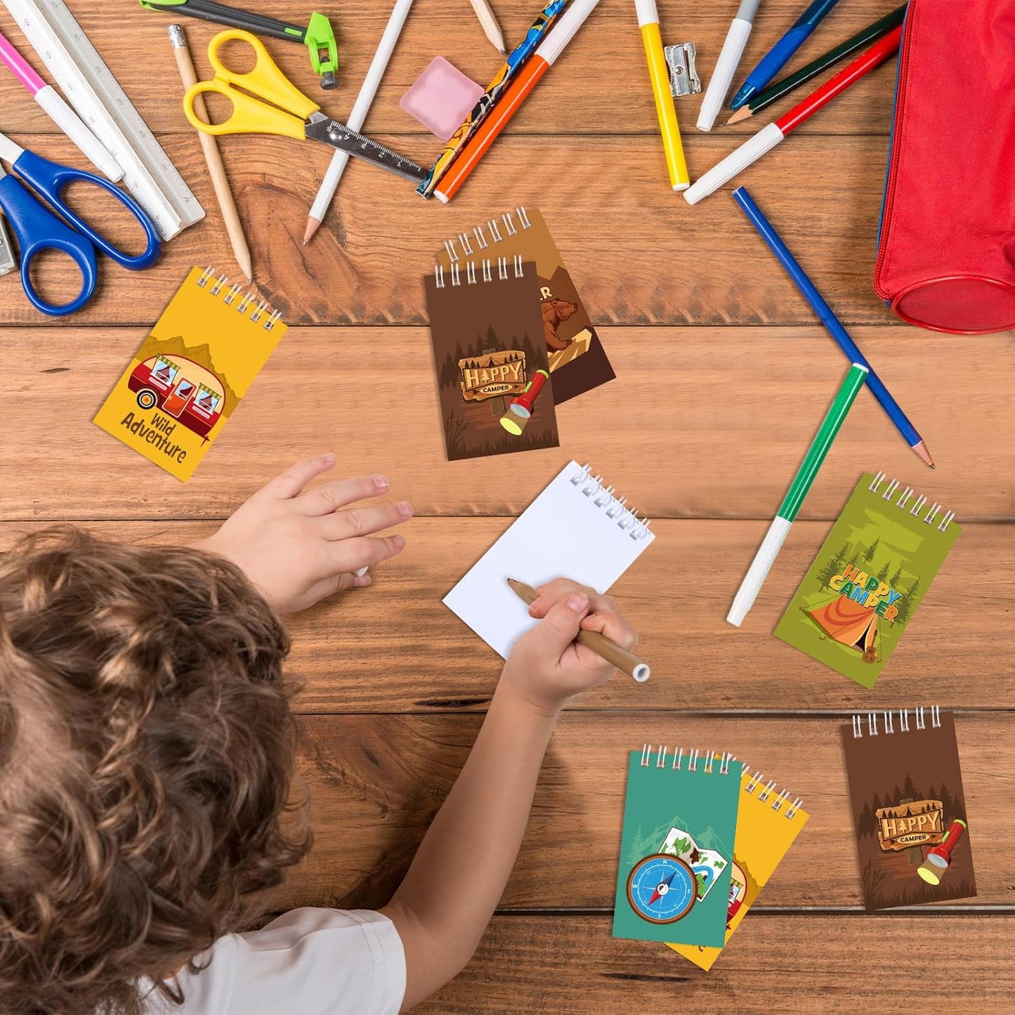 Teling 24 Pieces Camping Party Favors Camper Adventure Mini Notepads Spiral Pocket Memo Notepads Wild Adventure Camping Small Notebooks for Kids Party Favors Teacher Classroom Rewards Supplies