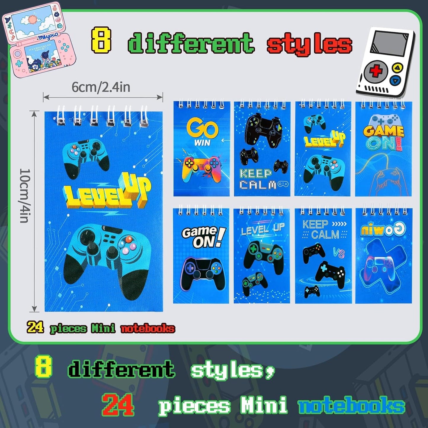 Kolewo4ever 148 Pieces Video Game Theme Stationery Set:100 Pcs Video Game Pencils 24 Pcs Game Pattern Mini Spiral Notepad Memo Pad 24 Pcs Game Metal Charms Bookmarks (Video Game)