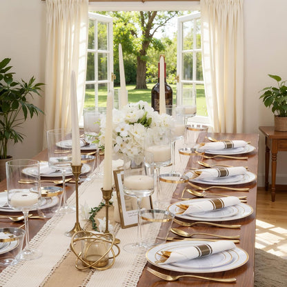 350 Pieces Black and Gold Plastic Plates with Disposable Silverware, Include 50 Dinner Plates 9”, 50 Dessert Plates 6.3”, 50 Black Cups 9 OZ, 50 Pre Rolled Napkins for Wedding Party Graduation