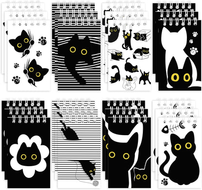 24Pcs Black Cat Mini Notepads Cute Cartoon Kitten Spiral Notebooks Funny Meme Pet Kitty Pocket Journals Memo Pads for Birthday Party Gift Goodie Bag Stuffers School Classroom Rewards, 8 Designs