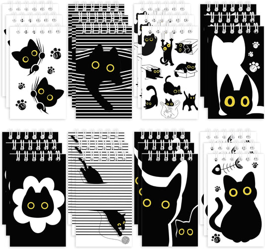 24Pcs Black Cat Mini Notepads Cute Cartoon Kitten Spiral Notebooks Funny Meme Pet Kitty Pocket Journals Memo Pads for Birthday Party Gift Goodie Bag Stuffers School Classroom Rewards, 8 Designs