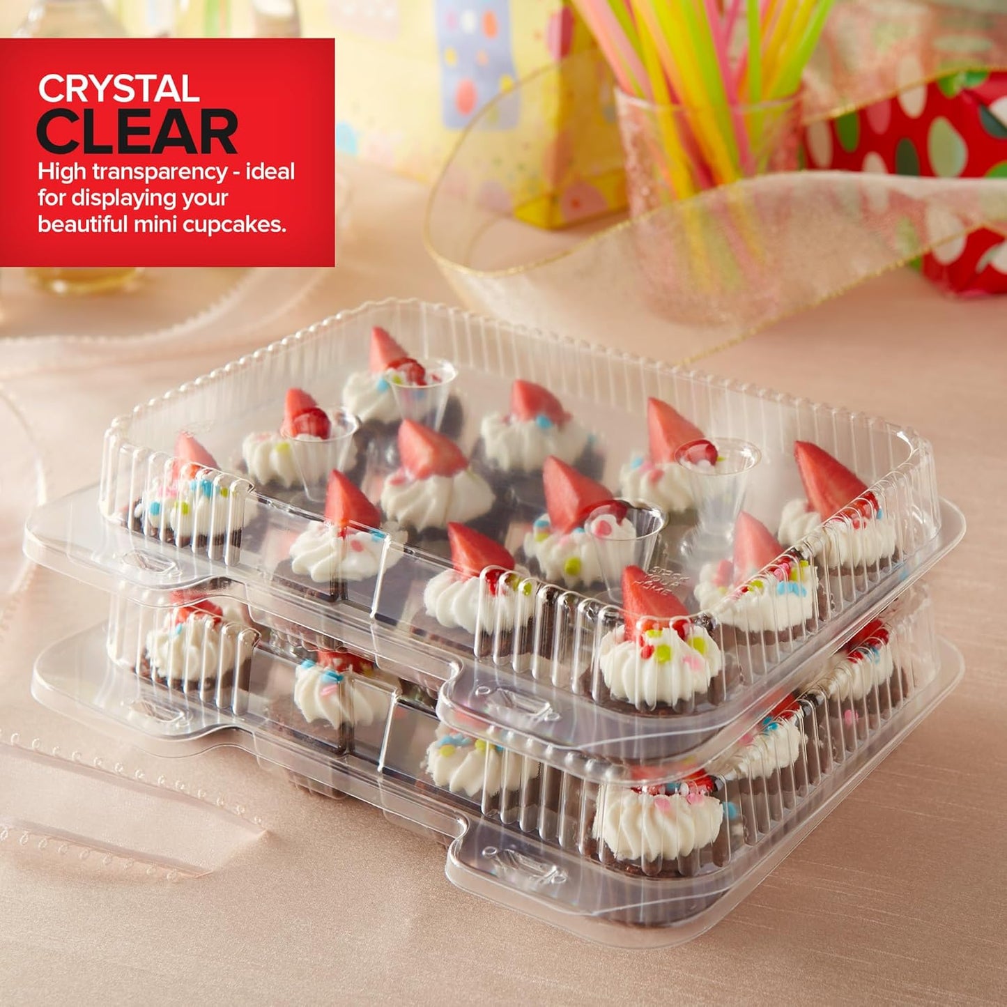 Stock Your Home Mini Disposable Plastic Cupcake Containers (40 Pack) 12 - Count Tray Compartment, Small or Mini Cupcakes Box/Holder/Carrier with Clear Connected Dome Lid, BPA Free