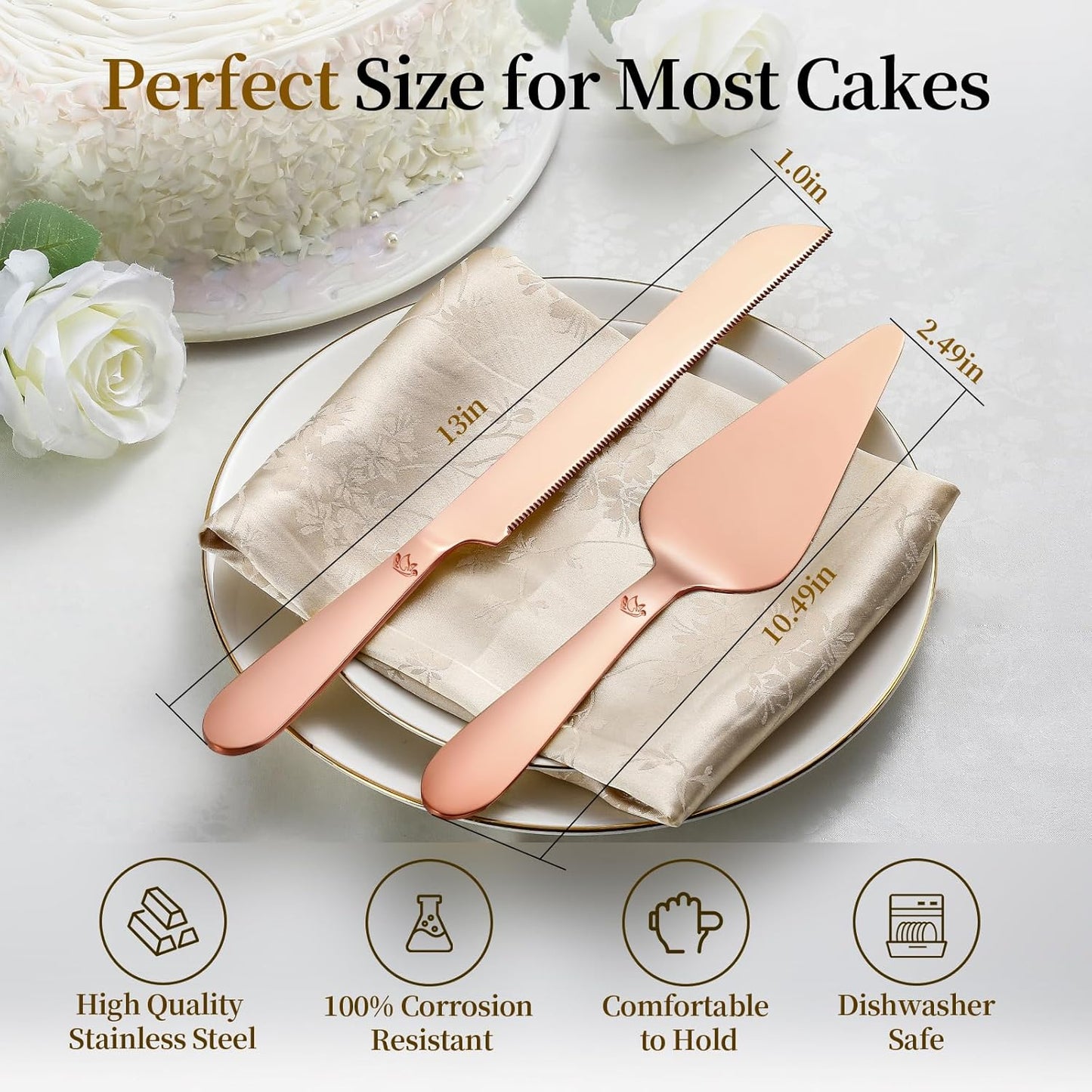 Cake Cutting Set for Wedding - Extended Cake Knife and Server Set Thickened Stainless Steel 13.0" Cake Cutter 10.49" Pie Spatula Great for Birthday Anniversary Christmas Gift 2 Pcs Silver