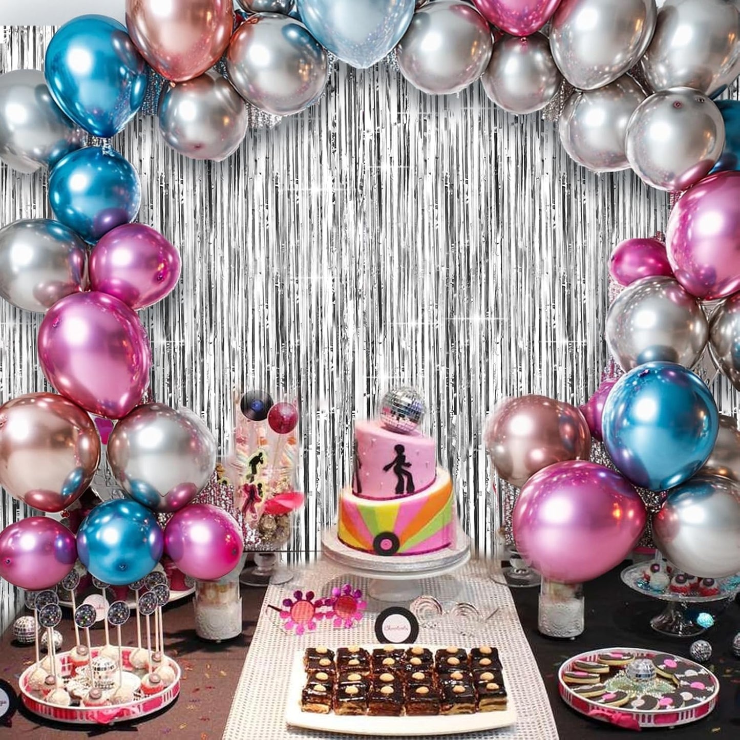 4 Packs Silver Foil Fringe Curtain, Silver Glitter Metallic Tinsel Backdrop for Birthday, Wedding, Baby Shower, Bachelorette, 70s 80s 90s Theme Disco Party, Iridescent Party Decorations Supplies