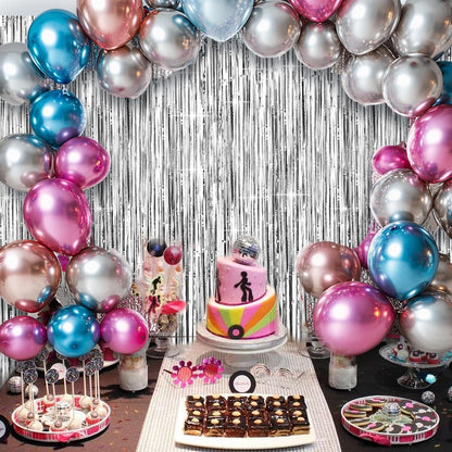 4 Packs Silver Foil Fringe Curtain, Silver Glitter Metallic Tinsel Backdrop for Birthday, Wedding, Baby Shower, Bachelorette, 70s 80s 90s Theme Disco Party, Iridescent Party Decorations Supplies