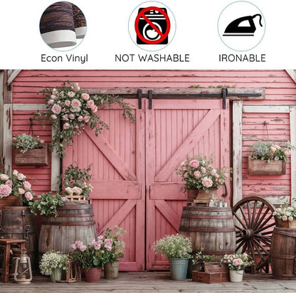 10x8ft Country Wedding Photography Backdrop Rustic Barn Door Photography Backdrop Farmhouse Pink Flower Cabin Wooden Birthday Baby Shower Wedding Bridal Party Banner Photo Booth Props Background