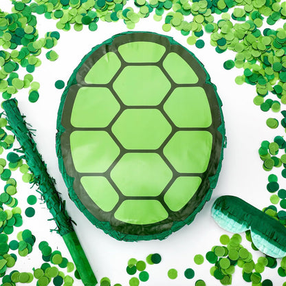 4 Pcs Green Turtle Piñata Birthday Decorations 12.6 x 3.1'' Turtle Piñata Set with Batting Stick Eye Mask Blindfold and Confetti for Birthday Decorations Props