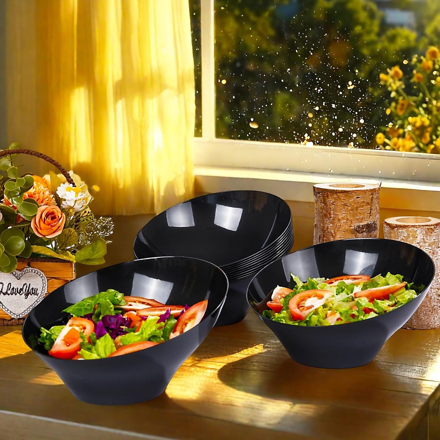 bUCLA 54 OZ Clear Plastic Serving Bowls (12 Pack) - Angled Serving Bowls Disposable for Chip&Candy - Party Table Salad and Fruit