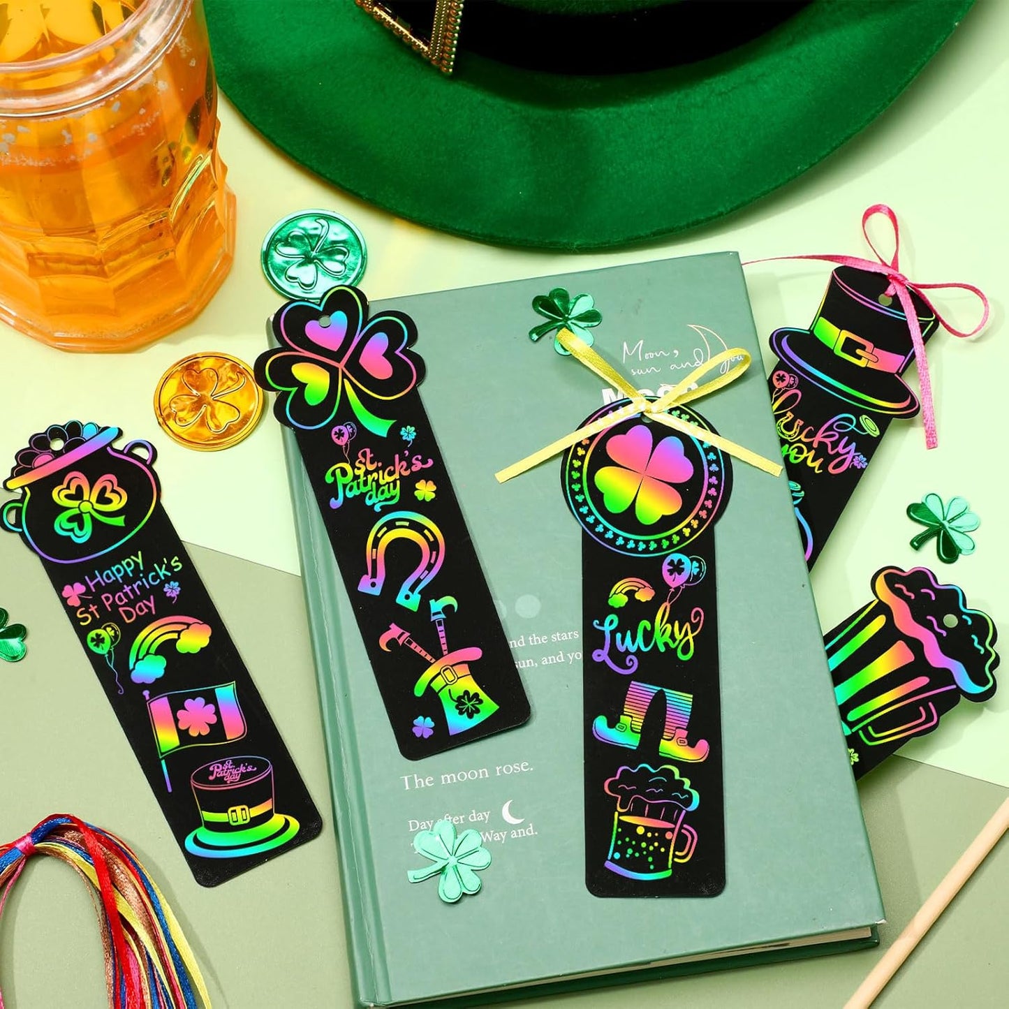 JUNEBRUSHS 30Pcs Ocean Crafts, Rainbow Magic Ocean Animals Scratch Bookmarks Under The Sea Party Favors Games for Activities Summer Arts and Crafts