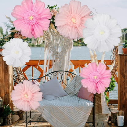 Giegxin 20 Pcs 31.5'', 23.6'', 11.8'', 9.8'' Pink Giant Paper Flower Boho Large Tissue Flower for Wall Pink Pom Pom Floral Decoration for Wall Wedding Bridal Shower Classroom Tea Party Birthday Decor