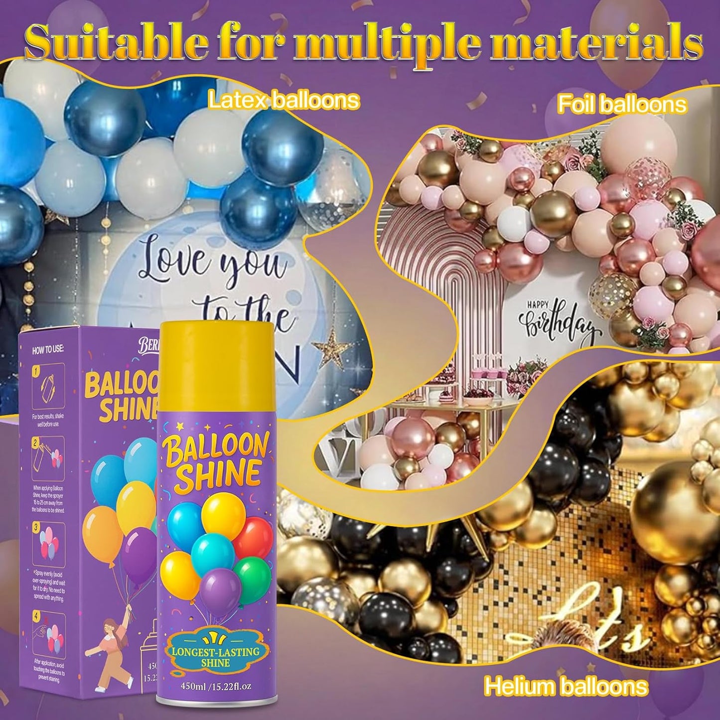 Balloon Shine Spray for Party : 15 oz Balloons Spray Silicone for Mother's Day Halloween Birthday Decorations - Long Lasting Instant High Shine Waterproof for Outdoor Décor