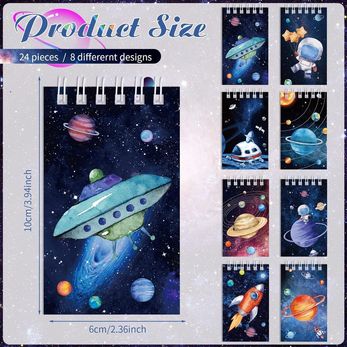Teling 24 Pieces Outer Space Notepads Galaxy Mini Notebooks Space Birthday Party Favors Astronaut Rocket Planet Mini Spiral Notepads for Solar System Birthday Party Teacher Rewards