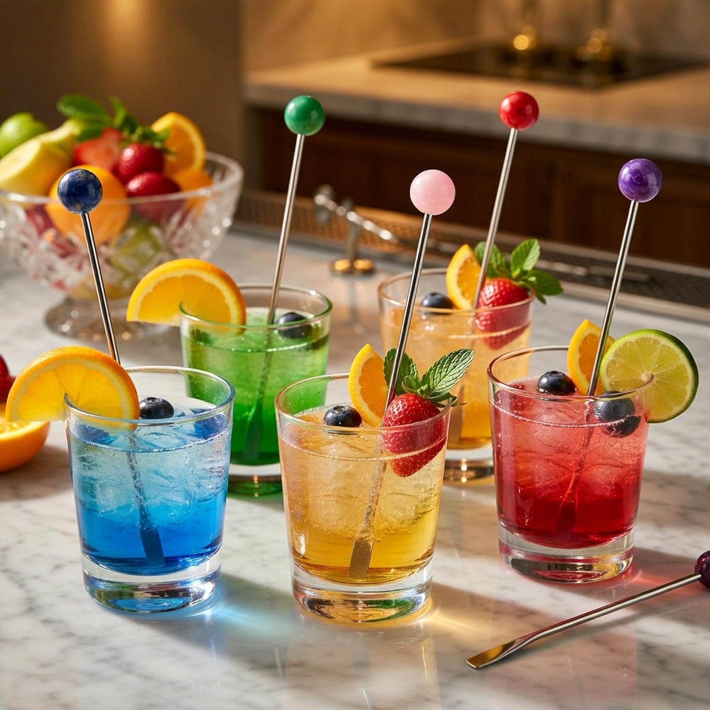 Homestia 7.5" Stainless Steel Cocktail Stirrers with Cute Animal Design, Set of 6 Reusable Swizzle Sticks for Coffee, Martini, Drinks - Dishwasher Safe Metal Bar Tools Stir Sticks