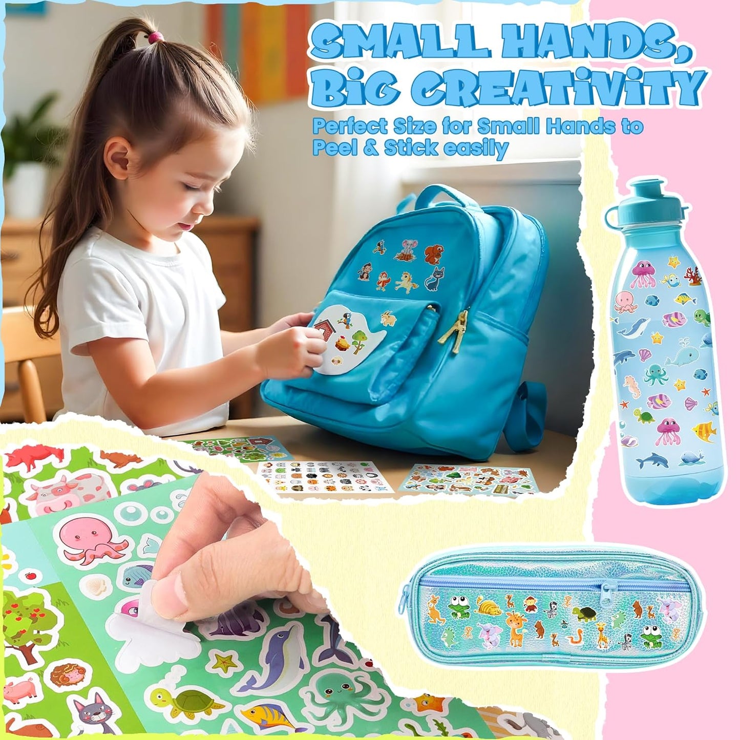 Sinceroduct 64 Sheets Stickers for Kids, 1800+pcs Animal Sticker, 16 Animal Themes Water Bottle Stickers, Scrapbooking Party Favors Classroom for Kids, Children, Teacher, Parent