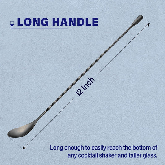 Briout Bar Spoon Cocktail Mixing Stirrers for Drink, Stainless Steel 12 Inches Long Handle, Silver 2 Pieces