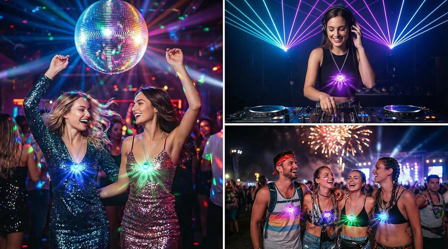 Light Up LED Necklaces for Women - 16 Color Changing USB Rechargeable Flashing Pendant, Disco Party Rave Festival Jewelry, Electronic Light Up Necklace