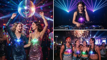 Light Up LED Necklaces for Women - 16 Color Changing USB Rechargeable Flashing Pendant, Disco Party Rave Festival Jewelry, Electronic Light Up Necklace