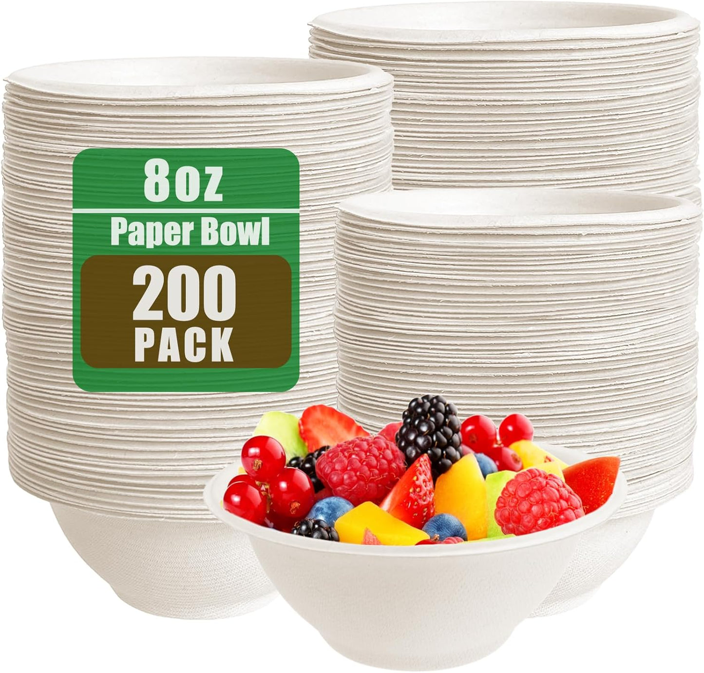 Tiaiidi 100 Pack 8 oz Disposable Paper Bowls,Compostable Bagasse Bowls,Small Biodegradable Heavy-Duty Bowls for Hot and Cold Food