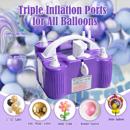 PCFING Balloon Pump Electric, 4-in-1 Air Pump Inflator Blower Machine for All Balloons & Inflation, Triple Inflating Ports for Latex 260q Foil Balloons, Air Mattress, Airbeds, Basketball, Soccer