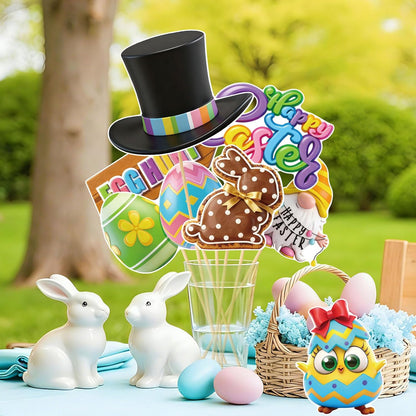 40pcs Happy Easter Photo Booth Props Photo Frame with Bunny Decorations for Spring Photography Easter Selfie Picture Props