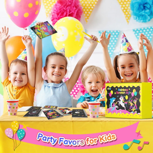 ZIZZ Scratch Art Party Favors for Kids 4-10: 24 Pack Rainbow Scratch Notebooks Gifts Kits - Mess Free Coloring Books Birthday Goodie Bags Stuffers School Classroom Travel Games for Girls Boys Toddler