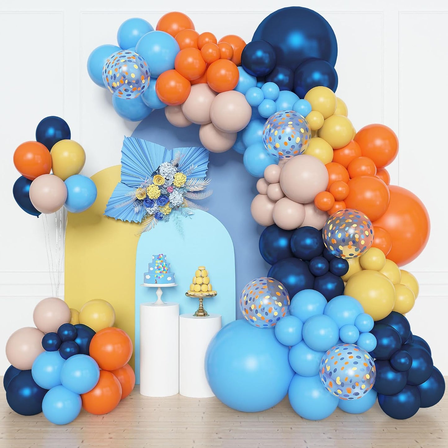 Amandir 153pcs Purple Blue Pink Balloon Garland Arch Kit, Different Sizes 18 12 10 5 inch Teal Yellow Latex Metallic Confetti Balloons for Magic Birthday Engagement Party Decoration