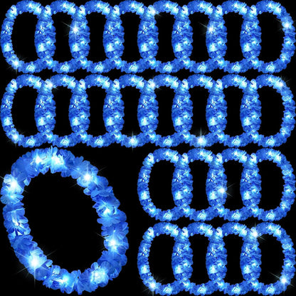 Sherr 24 Pcs LED Leis Light Up Purple and Gold Hawaiian Flower Necklaces, Graduation 2026 Party Supplies, Class of 2026 Leis for Beach Wedding Luau Glow Party Favors