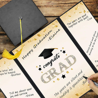Vlipoeasn 2026 Graduation Guest Book Alternative, Black Gold Class of 2026 Graduation Party Decorations, Graduation Signature Book for 2026 College High School, Unique Graduation Gifts for Friends
