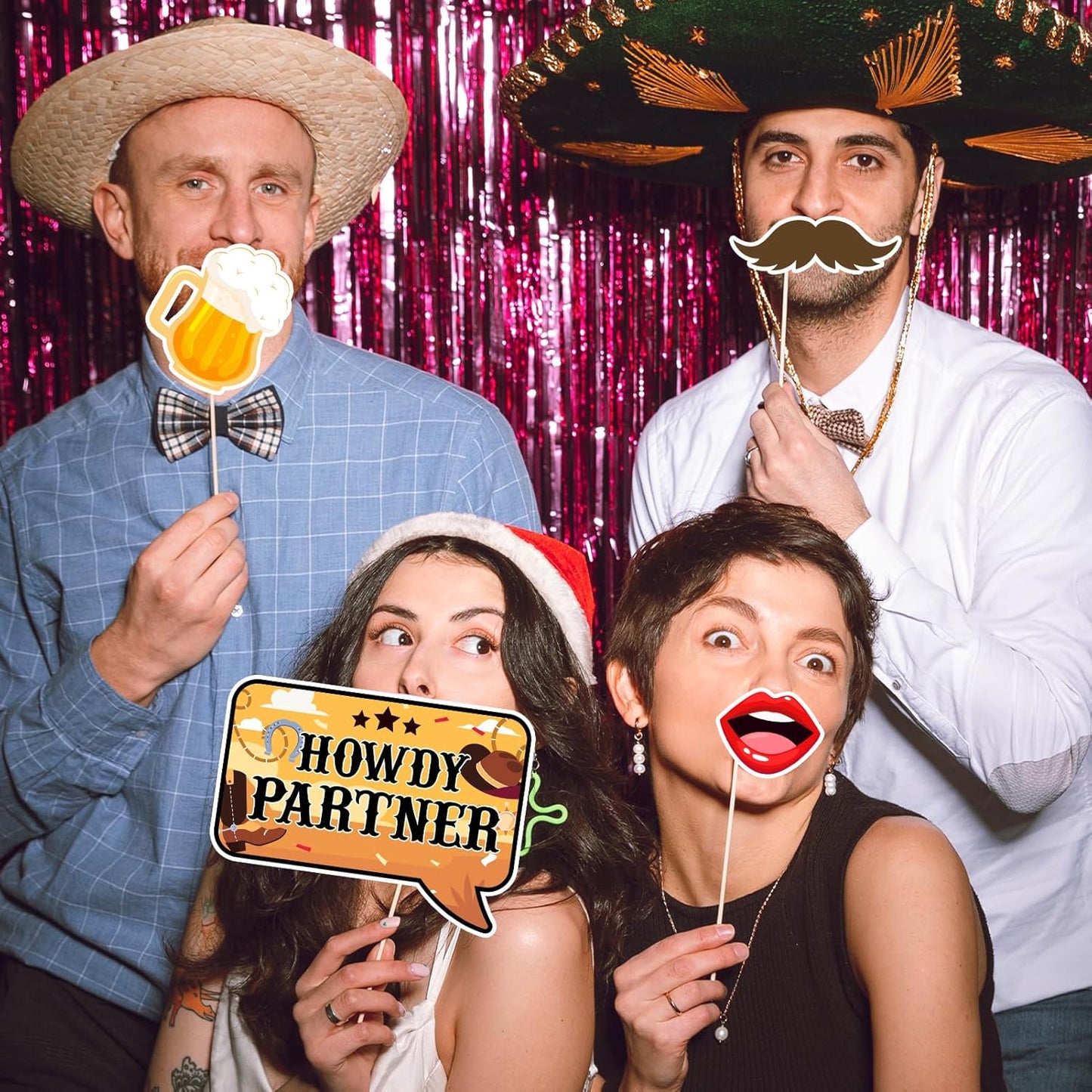 West Wanted Photo Booth Props Selfie Frames & 25 Pieces Western Photo Booth Props, Wild West Themed Party Decoration, West Cowboy Theme Party Supplies, Cowgirl Bachelorette Party