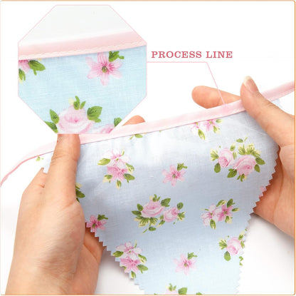 jijAcraft 39Ft Triangle Bunting Banner, 42Pcs Tea Floral Party Bunting Cotton Fabric Flags Pennant Garlands for Birthday Party, Wedding, Baby Shower, Outdoor and Home Decorations (Pink)