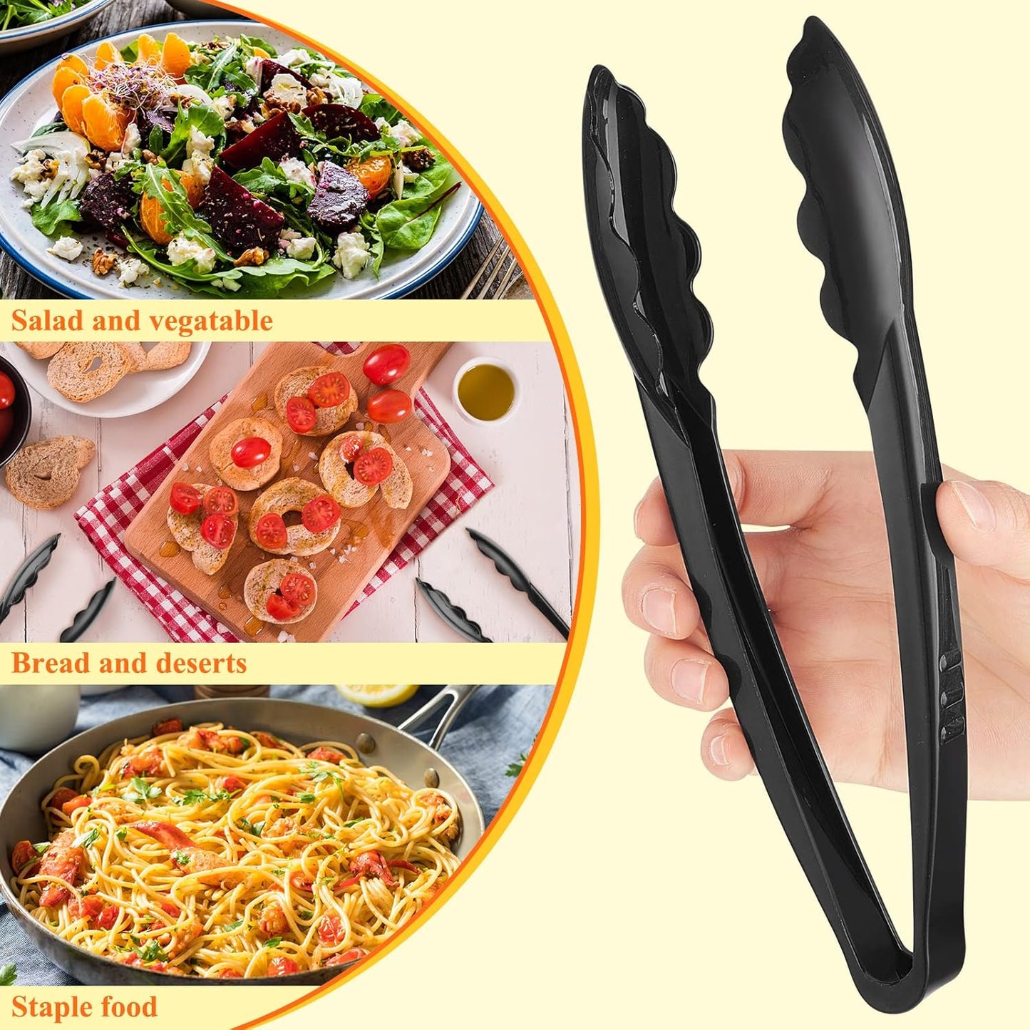Tessco for you 25 Pcs Plastic Tongs for Serving Bulk, 9 Inch Plastic Disposable Serving Tongs, Heavy Duty Salad Tong for Kitchen, Buffet, BBQ, Events & Catering (White)