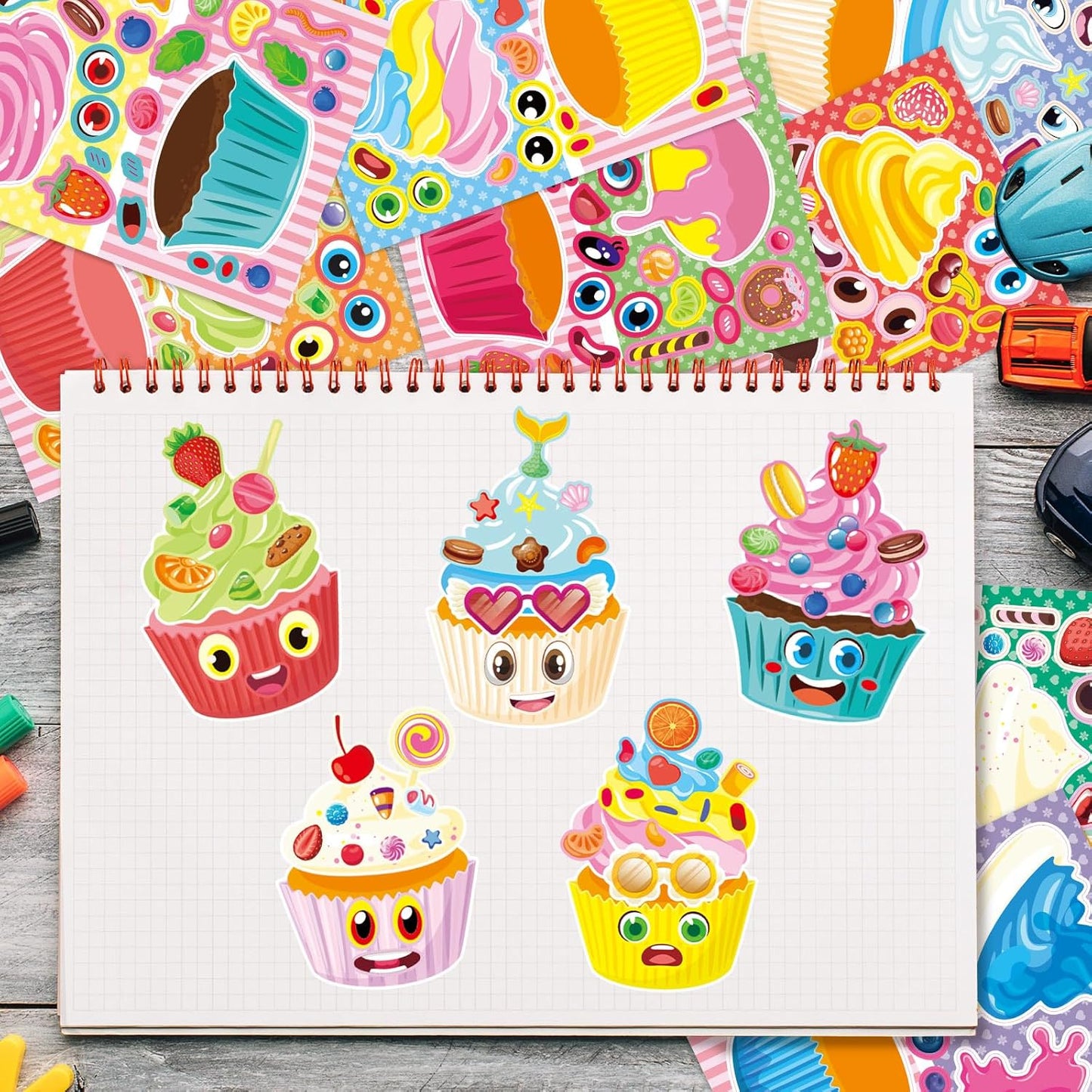 24 Sheets 8.27''×5.9'' Make Your Own Stickers for Kids Toddlers, Make a Face Stickers Mix and Match with Unicorns Dinosaur Horse and Sea Animals for Kids Party Favors Activities