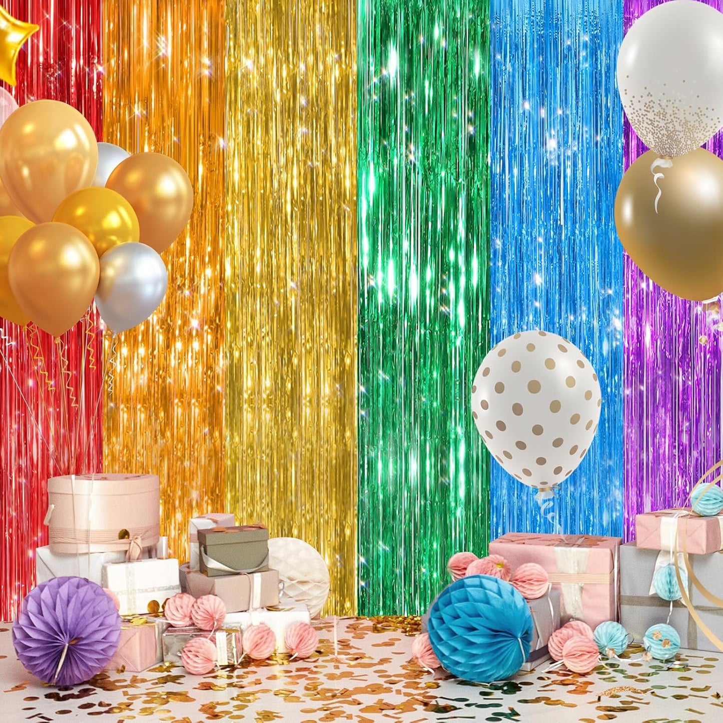 GCB 2Pack Black Metallic Tinsel Foil Fringe Curtains, Black Foil Curtain Backdrop, Photo Booth Props for Birthday Wedding Baby Shower Bachelorette Xmas Celebration Party Decorations Door Streamers