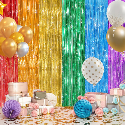 GCB 2Pack Black Metallic Tinsel Foil Fringe Curtains, Black Foil Curtain Backdrop, Photo Booth Props for Birthday Wedding Baby Shower Bachelorette Xmas Celebration Party Decorations Door Streamers