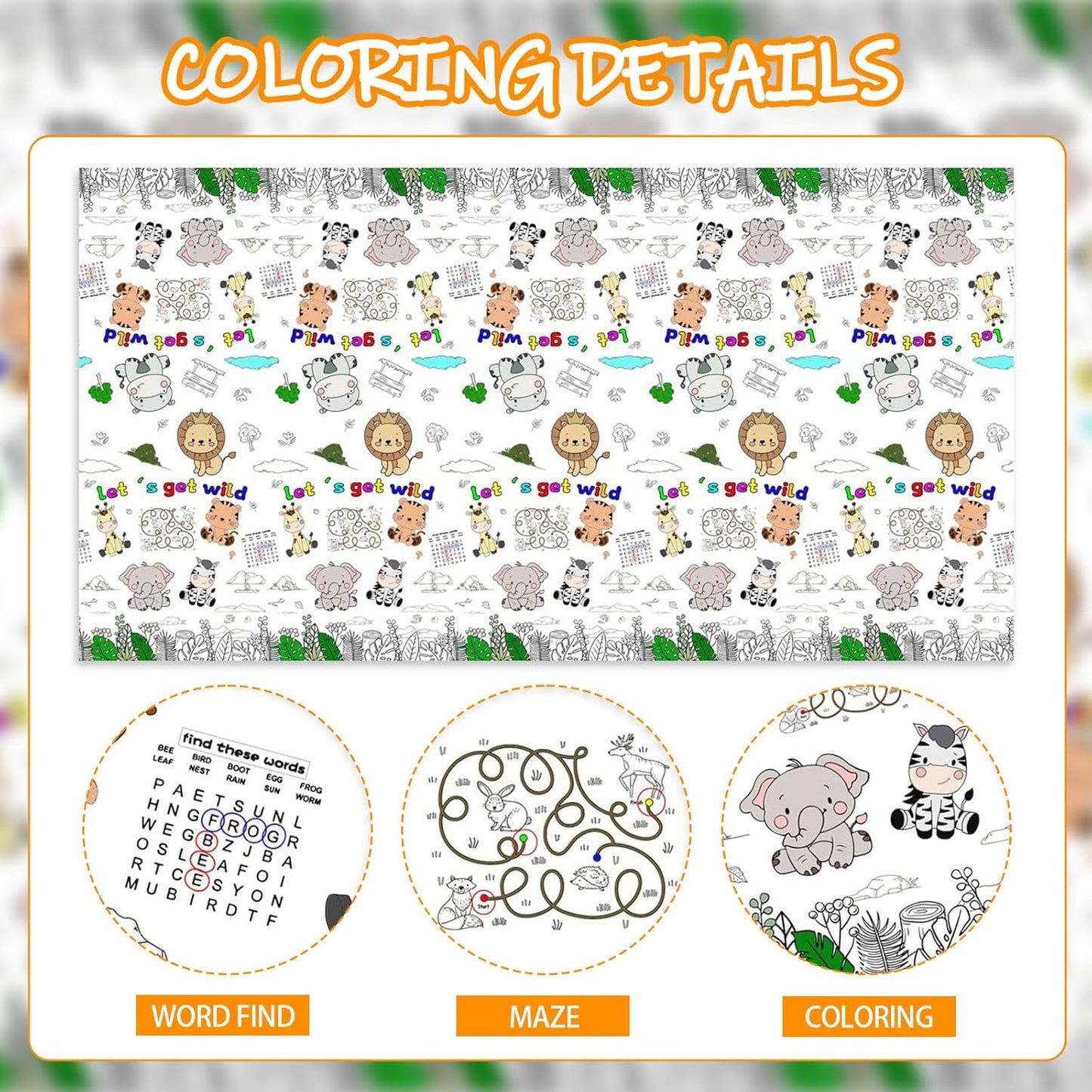 CCINEE 1 Pcs Jungle Animal Coloring Tablecloth for Kids,Disposable Cute Coloring Table Cover Poster for Party Supplies Children Safari(70x47 inch)