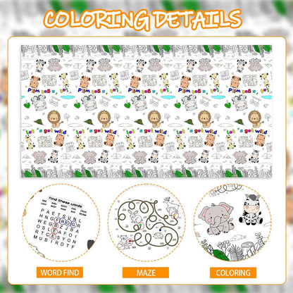 CCINEE 1 Pcs Jungle Animal Coloring Tablecloth for Kids,Disposable Cute Coloring Table Cover Poster for Party Supplies Children Safari(70x47 inch)