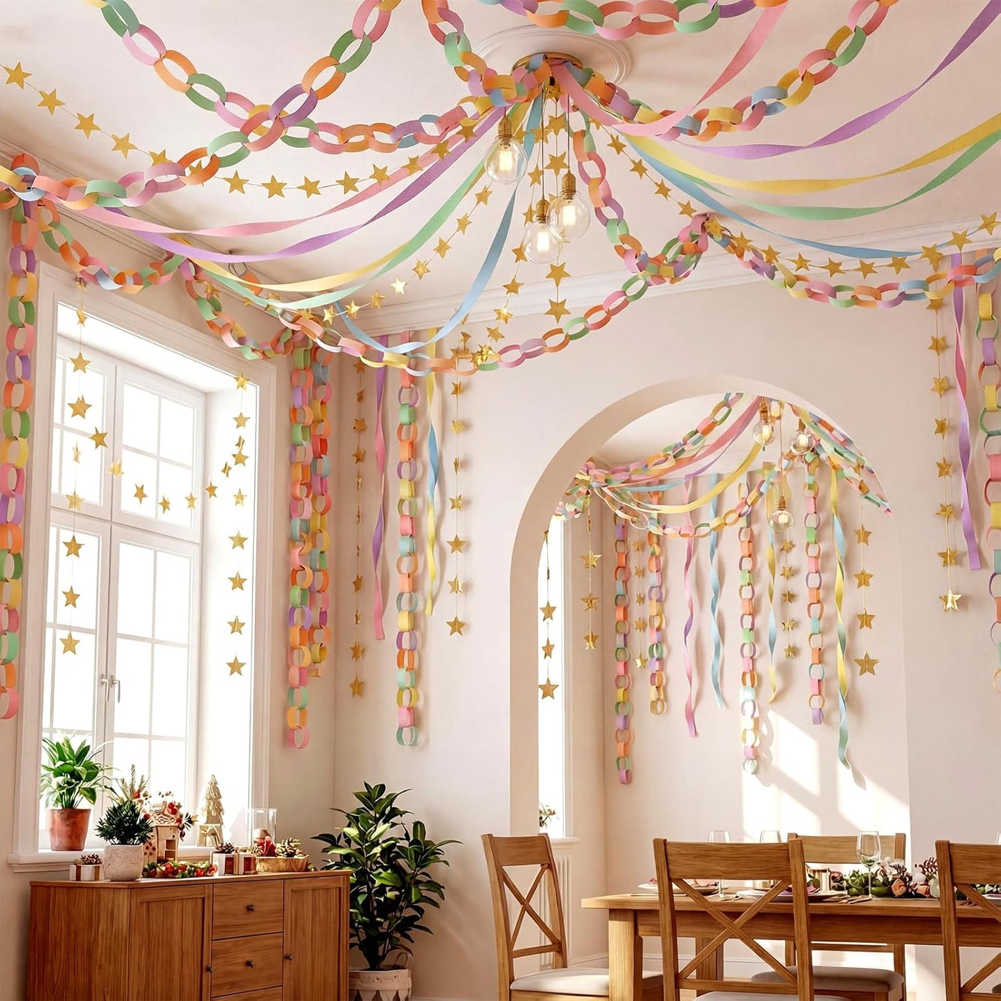 TaoBary Decorations Crepe Streamers Sheet Paper Strips Chain Garland Star Hanging for Party Birthday Wedding Decor(600,Pastels,Same Size)