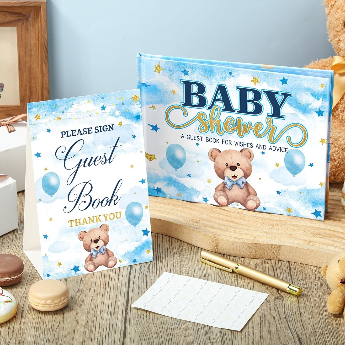 Fuyoooo 27 Pcs Safari Animal Baby Shower Guest Book Set Baby Shower Sign in Guest Floral Book Place Table Cards with Gold Pen Adhesive Photo Corner for Birthday Party