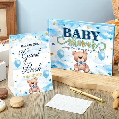 Fuyoooo 27 Pcs Safari Animal Baby Shower Guest Book Set Baby Shower Sign in Guest Floral Book Place Table Cards with Gold Pen Adhesive Photo Corner for Birthday Party