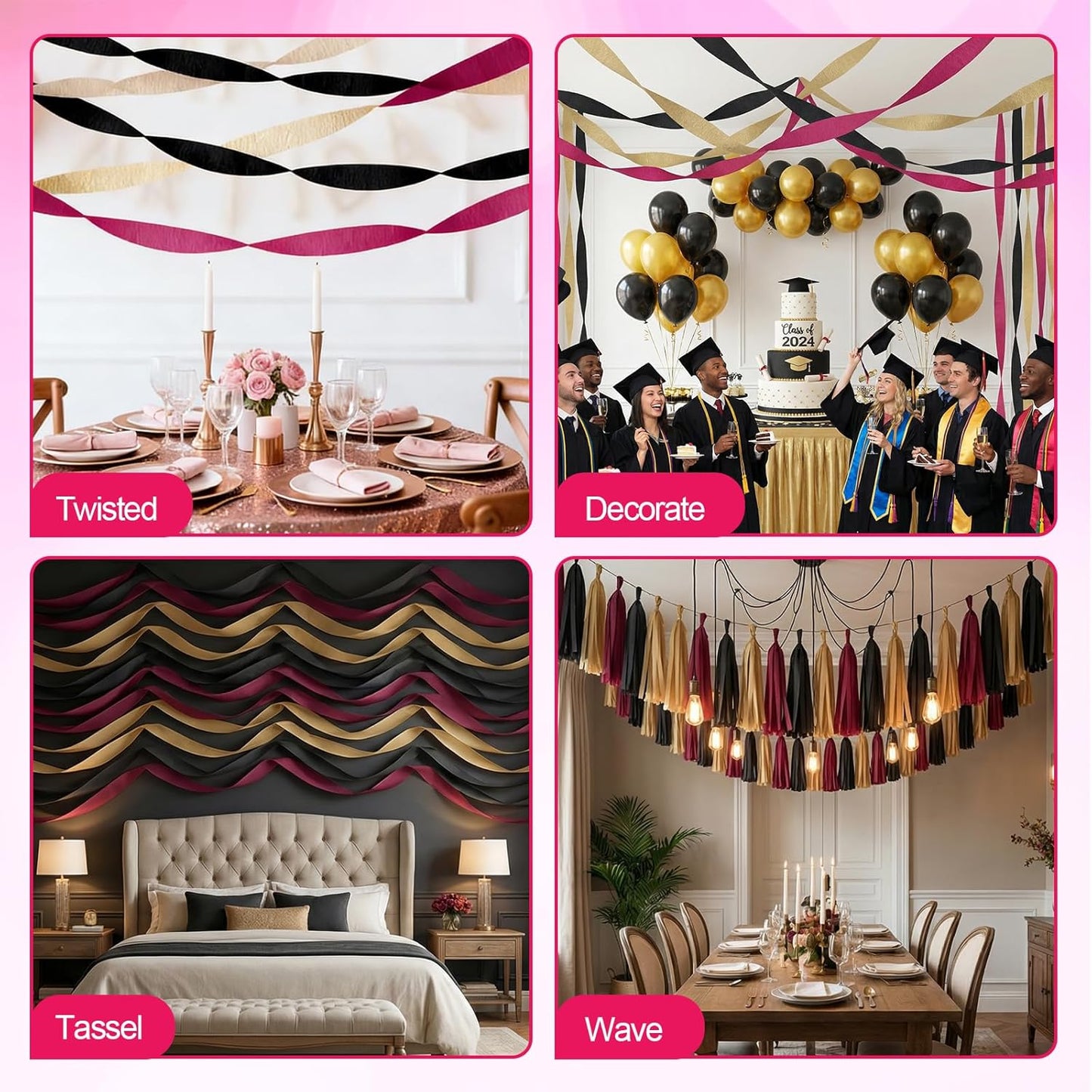 Pastel Crepe Paper Streamers 9 Rolls 738ft,Fancy Streamers Party Decorations for Birthday Mother's Day Wedding Holiday Decorations DIY Gift Wrapping, 1.77 Inch x 82 Ft/Roll