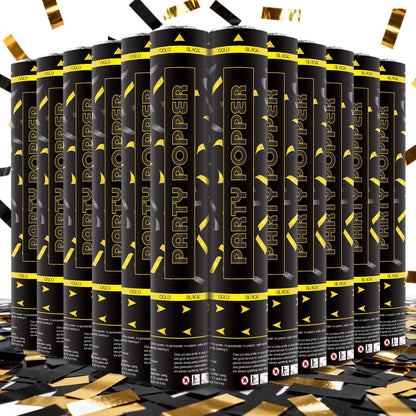 Confetti Poppers 12 Pack Confetti Cannon Black and Gold Party Confetti 12 inch Metallic Foil Golden Black Confetti Party Poppers Confetti Shooters for Birthday Wedding Graduation Christmas New Year