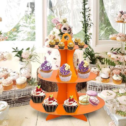 Soleebee 3-Tier Round Cupcake Stand, Cardboard Cupcake Tower, Dessert Cup Cake Stand Tower for Birthday Wedding Party Decoration, Cupcake Tier Stand 1 Set (Hot Pink)