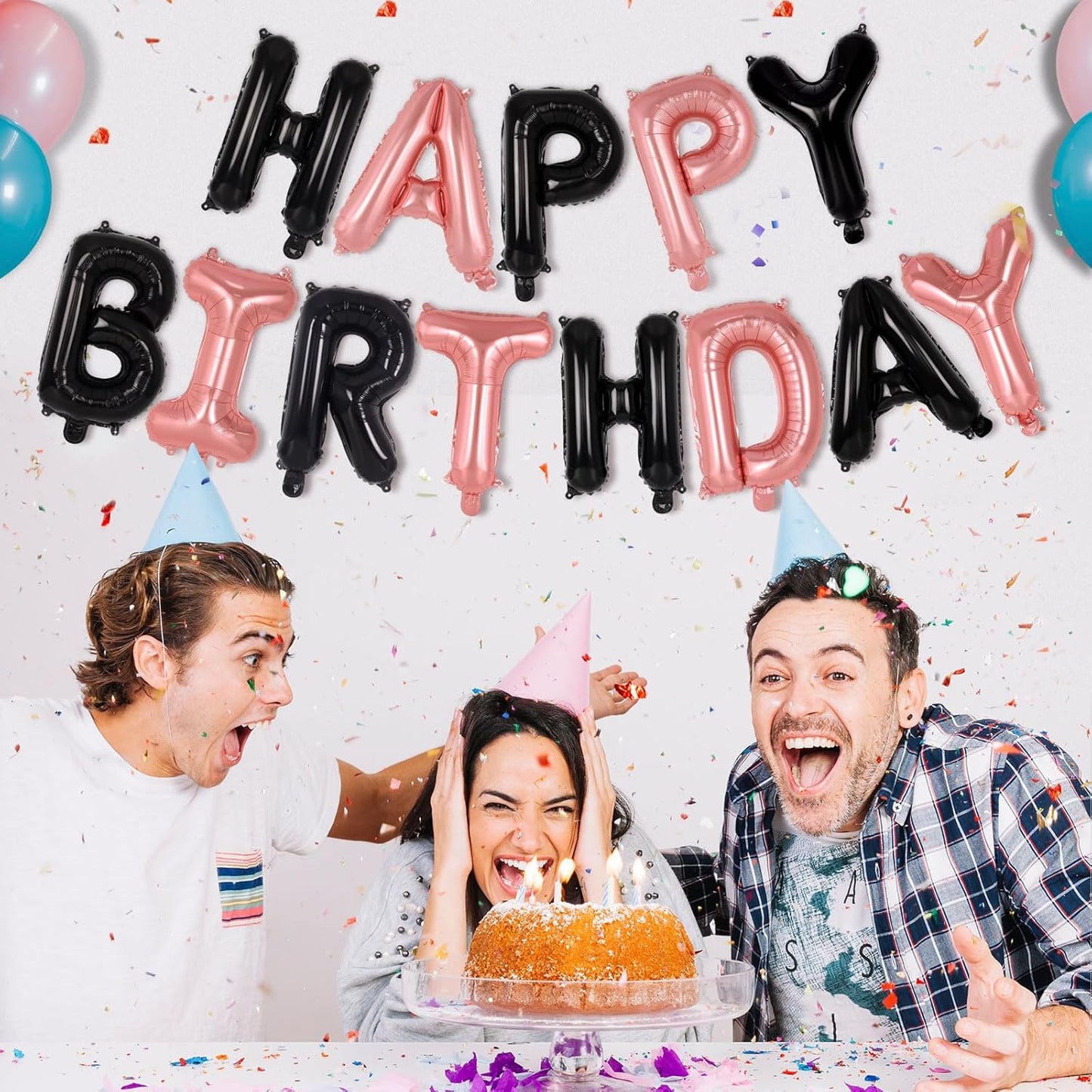 Happy Birthday Balloons Banner, Foil Balloon Personalized Name Letters Balloons Sign Birthday Party Decorations for Women Men Boys Girls Cream