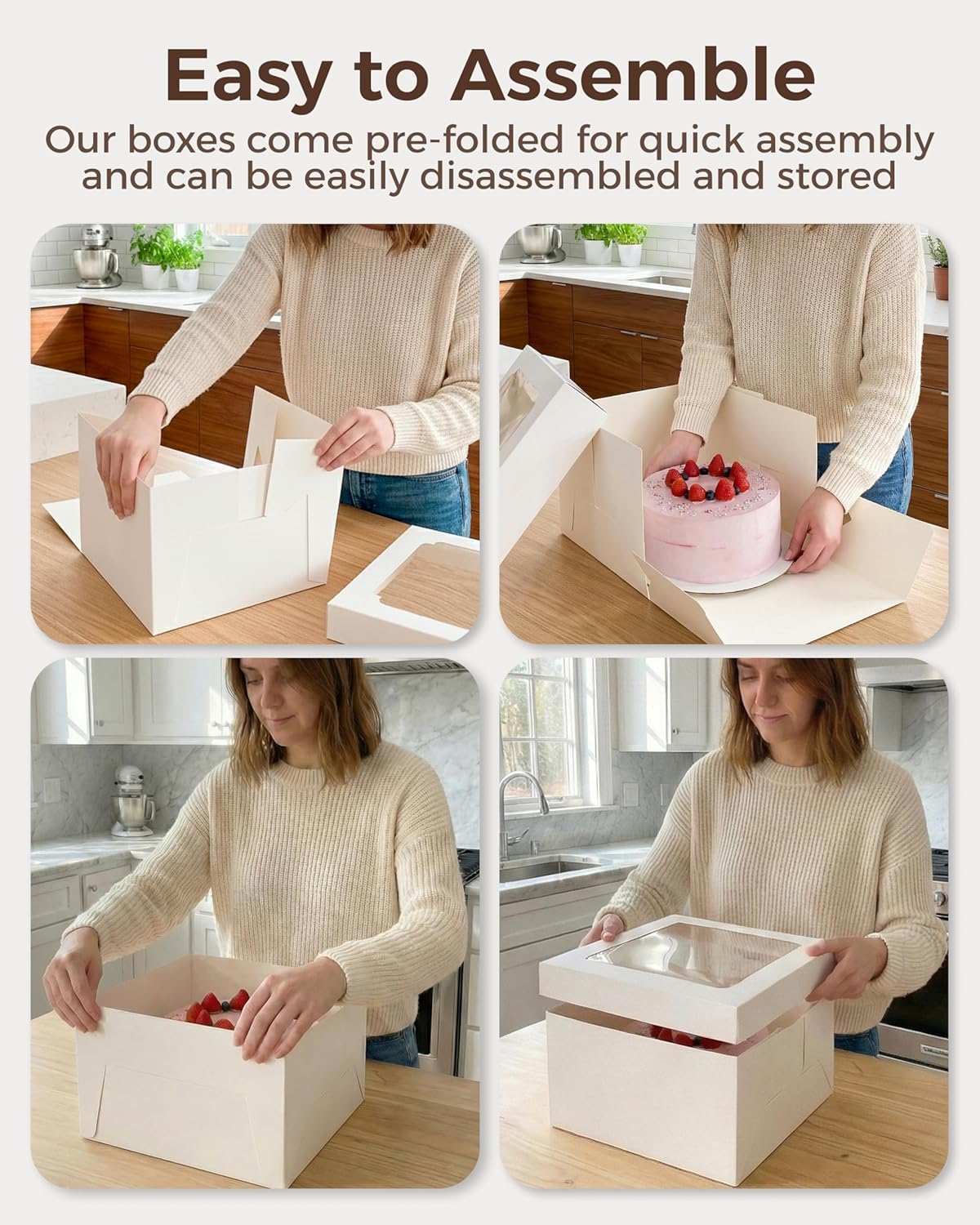 20pcs Cake Boxes 8 Inch, 8x8x8 Boxes for Cakes, Pies, Treats, Small 8x8 Cake Boxes with Window, White Bakery Boxes, Cajas para Pasteles de 8 Pulgadas for Wedding, Birthday, Valentines Day, Christmas