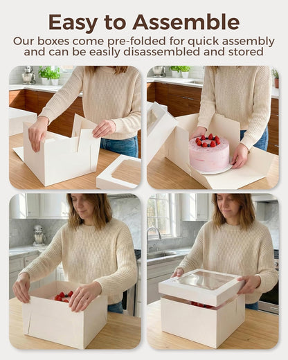 20pcs Cake Boxes 8 Inch, 8x8x8 Boxes for Cakes, Pies, Treats, Small 8x8 Cake Boxes with Window, White Bakery Boxes, Cajas para Pasteles de 8 Pulgadas for Wedding, Birthday, Valentines Day, Christmas